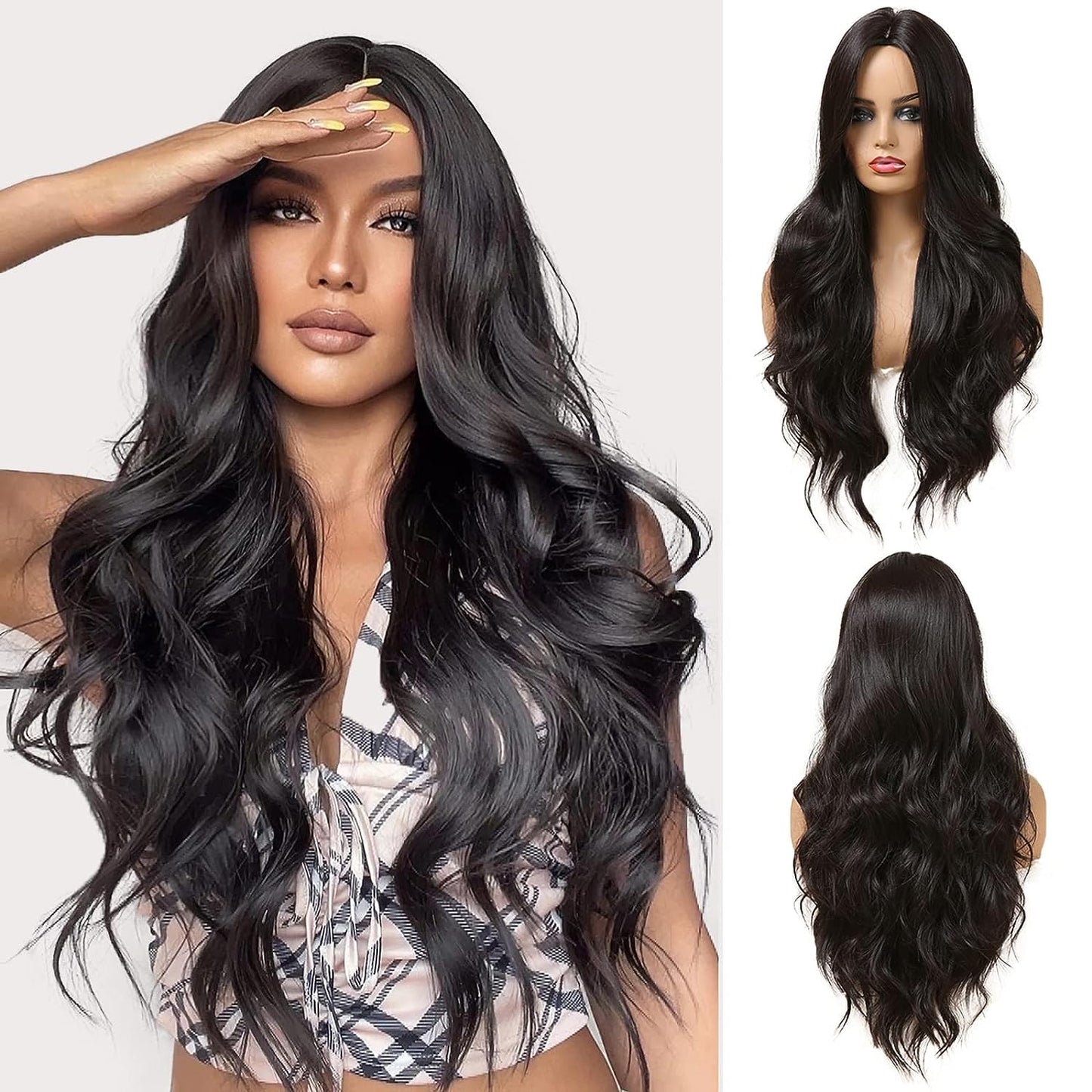 Long Wavy Black Brown Wig for Women (Heat Resistant, Natural)