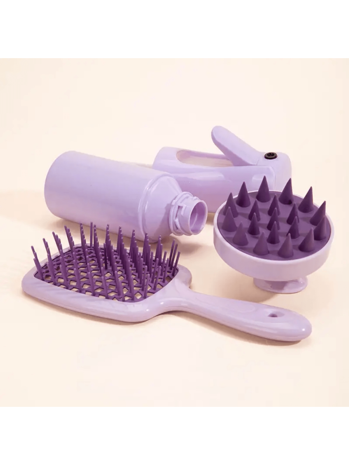  3-Piece Hair Care Set: Scalp Massager Brush, Detangling Comb, & Spray Bottle