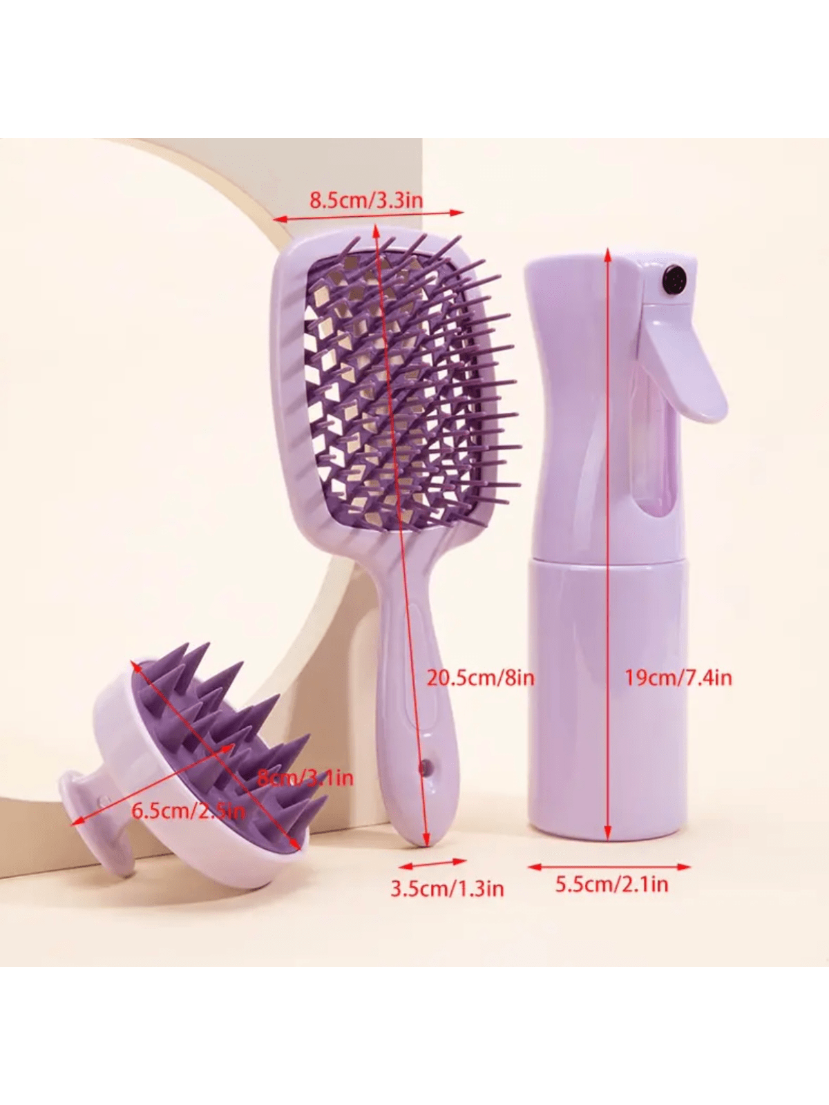  3-Piece Hair Care Set: Scalp Massager Brush, Detangling Comb, & Spray Bottle