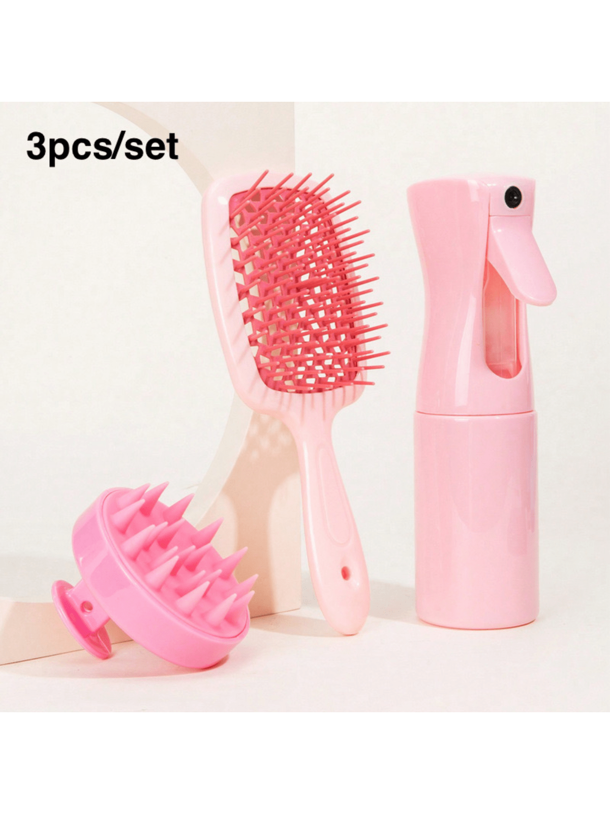  3-Piece Hair Care Set: Scalp Massager Brush, Detangling Comb, & Spray Bottle