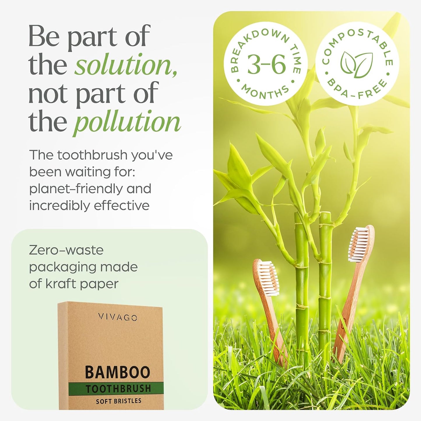 Biodegradable Bamboo Toothbrushes Bulk Soft Bristles