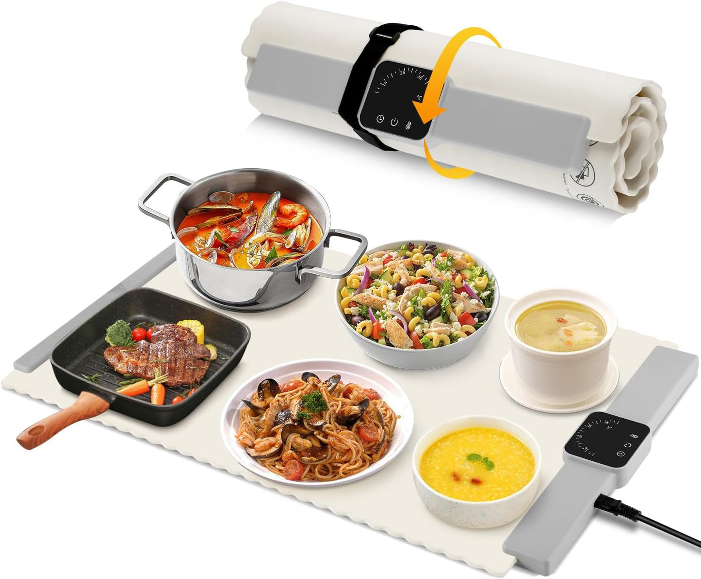 Electric Warming Tray with 5 Temperature Setting, Foldable Flexible Food Warmer, Premium Silicone Nano-Material, Fast Heating Tray for Daily Use, Home Buffets, Restaurants, Parties