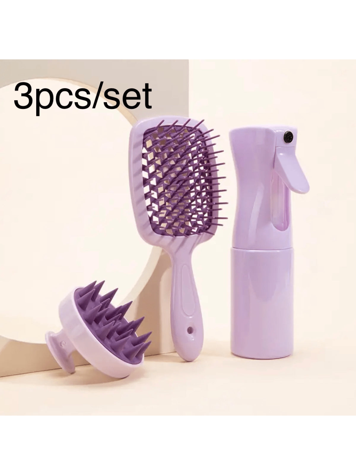  3-Piece Hair Care Set: Scalp Massager Brush, Detangling Comb, & Spray Bottle