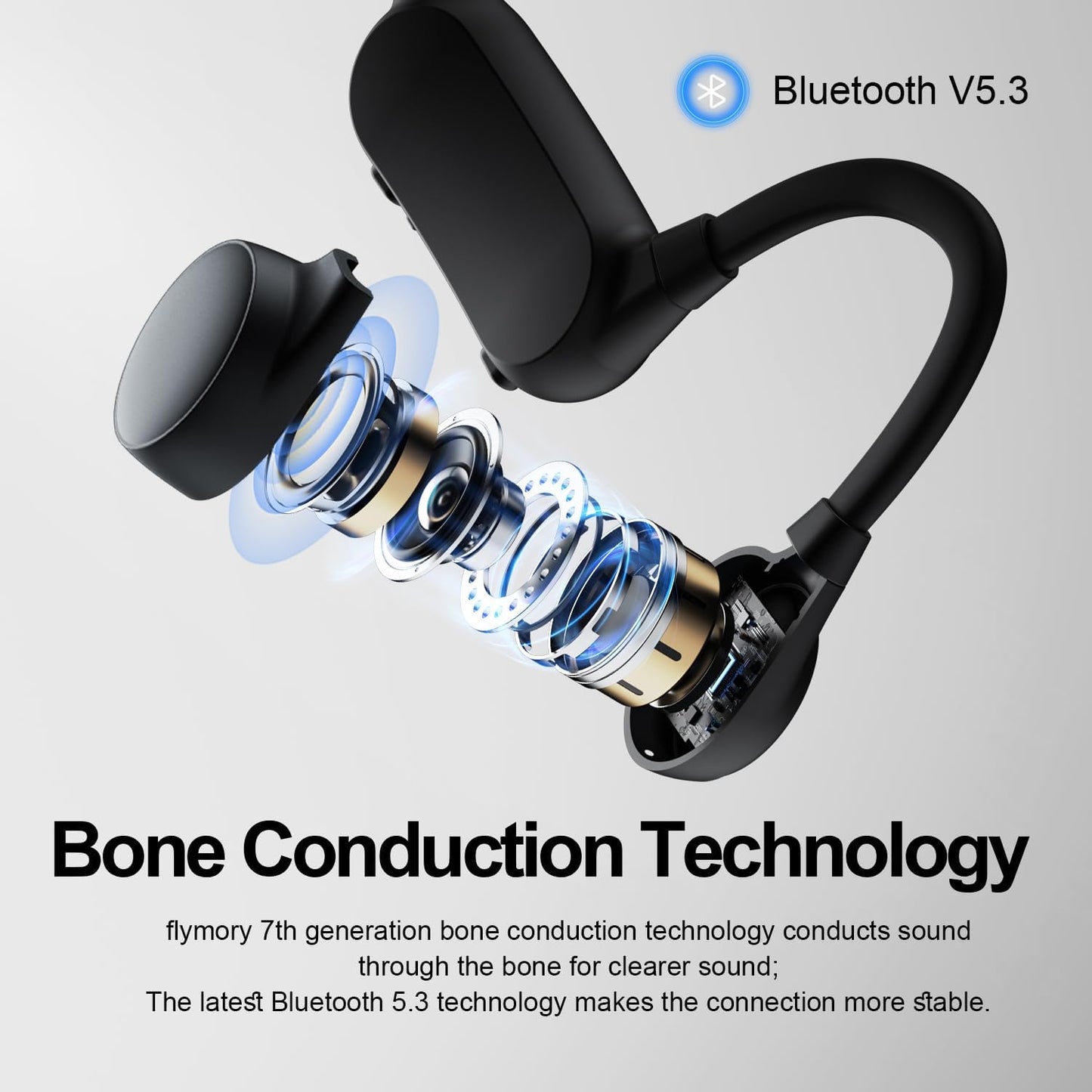 Bone Conduction Headphones, Open Ear Bluetooth 5.3 Headphones with Mic, Sweat Resistant Wireless Earphones for Running, Cycling, Workouts and Driving, up to 12H Playtime Sports Headset