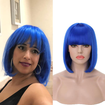 Short Bob  Multicolor Wig with Bangs (Heat Resistant)