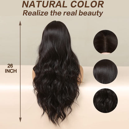 Long Wavy Black Brown Wig for Women (Heat Resistant, Natural)