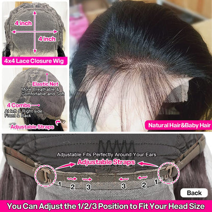 Glueless Lace Front Wig: Natural Black, Straight Human Hair