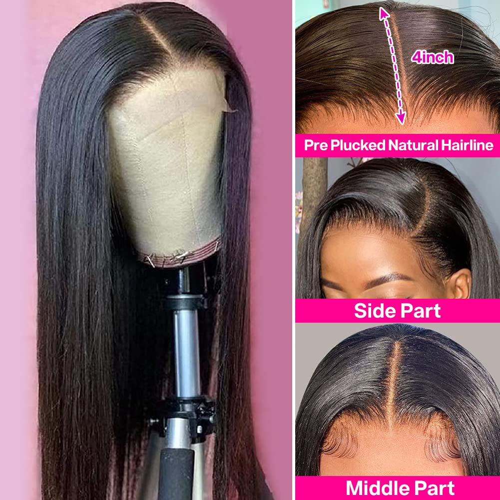 Glueless Lace Front Wig: Natural Black, Straight Human Hair