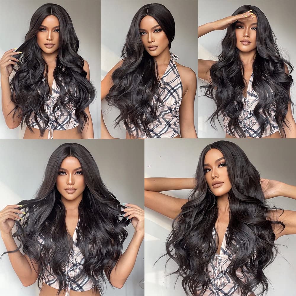 Long Wavy Black Brown Wig for Women (Heat Resistant, Natural)