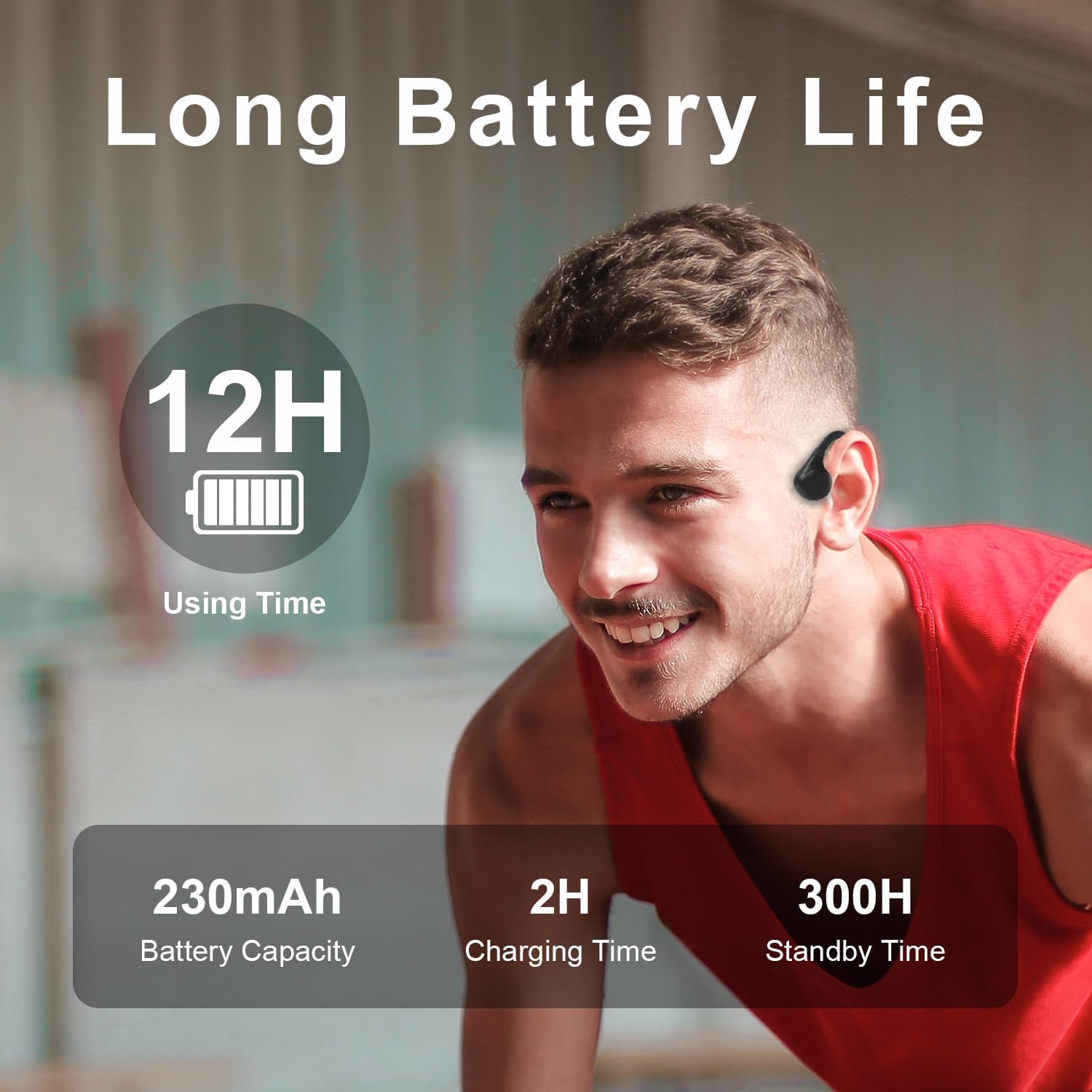 Bone Conduction Headphones, Open Ear Bluetooth 5.3 Headphones with Mic, Sweat Resistant Wireless Earphones for Running, Cycling, Workouts and Driving, up to 12H Playtime Sports Headset