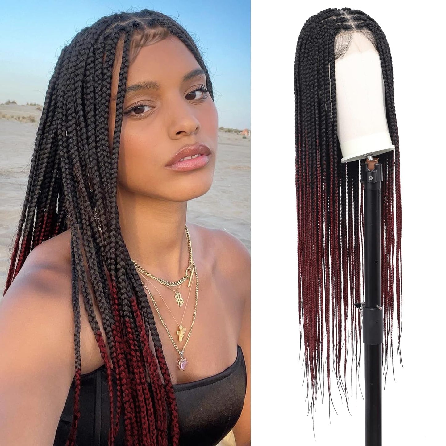 36" Box Braided/knotless Wig with Full Lace & Baby Hair 