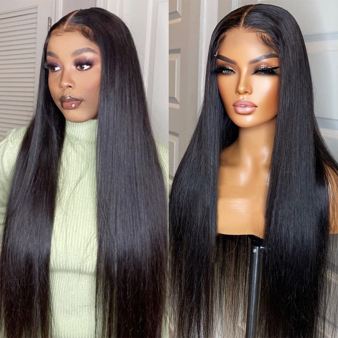 Glueless Lace Front Wig: Natural Black, Straight Human Hair