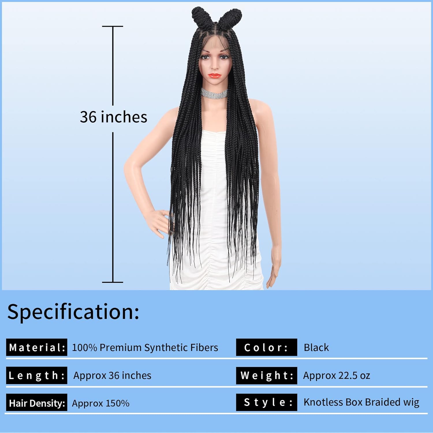 36" Box Braided/knotless Wig with Full Lace & Baby Hair 