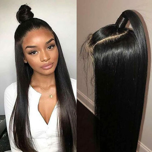 Glueless Lace Front Wig: Natural Black, Straight Human Hair