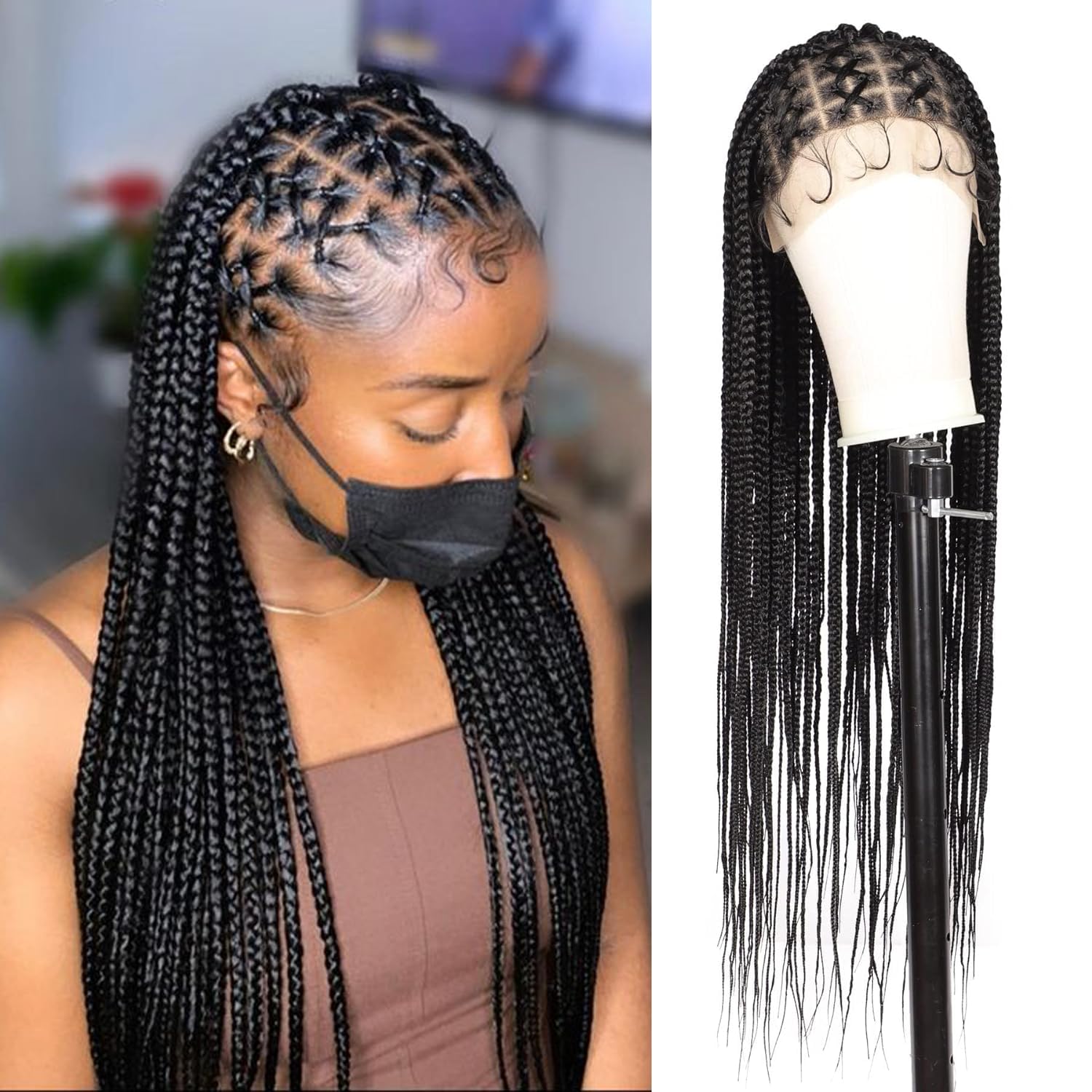 36" Box Braided/knotless Wig with Full Lace & Baby Hair 