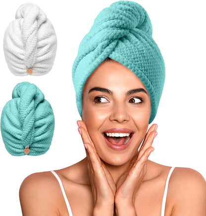 Dry Hair in Minutes! Super-Absorbent Microfiber Hair Towel Wrap (2 pack)