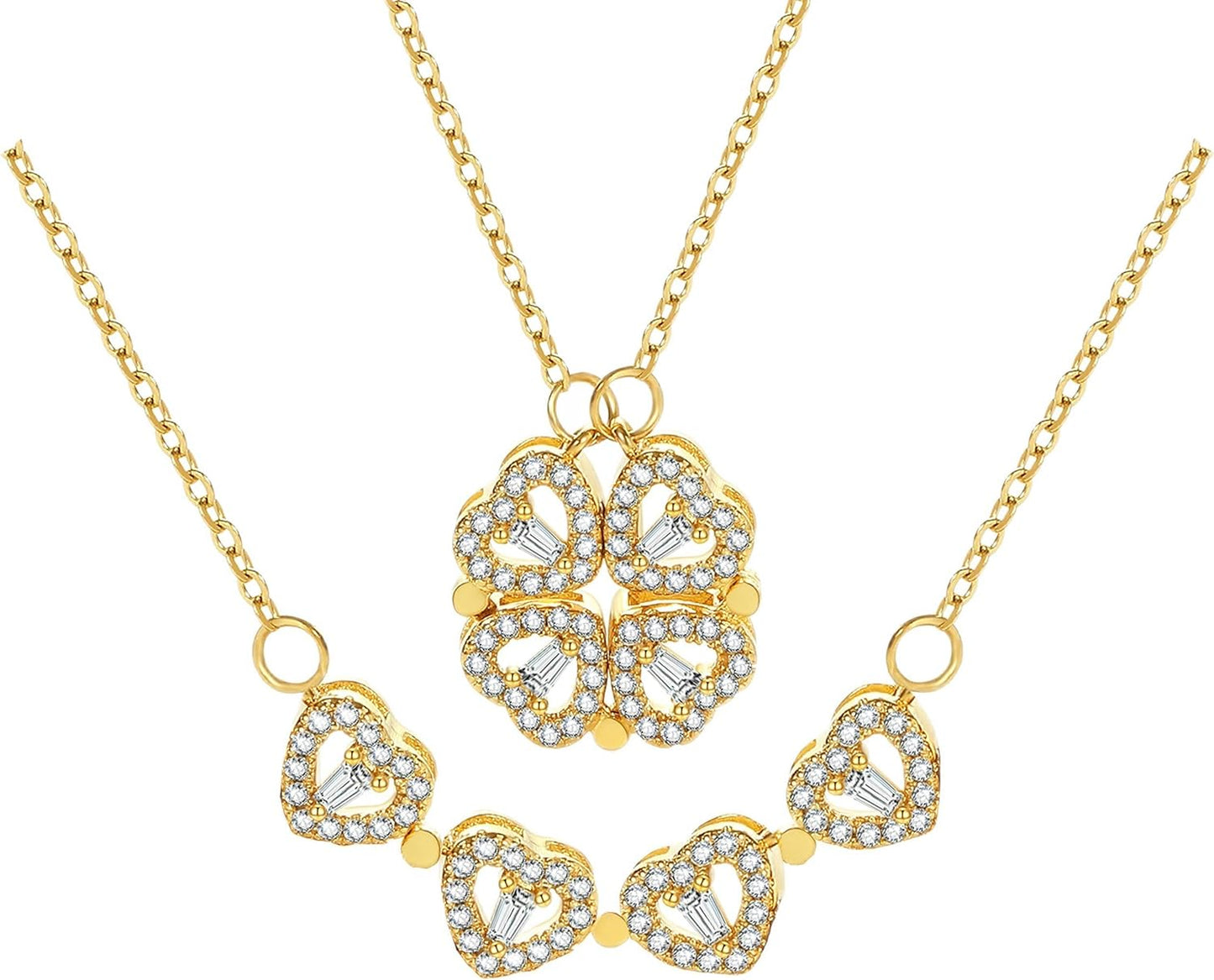 2-in-1 Clover Heart Pendant Necklace | Gold, Lucky Charm