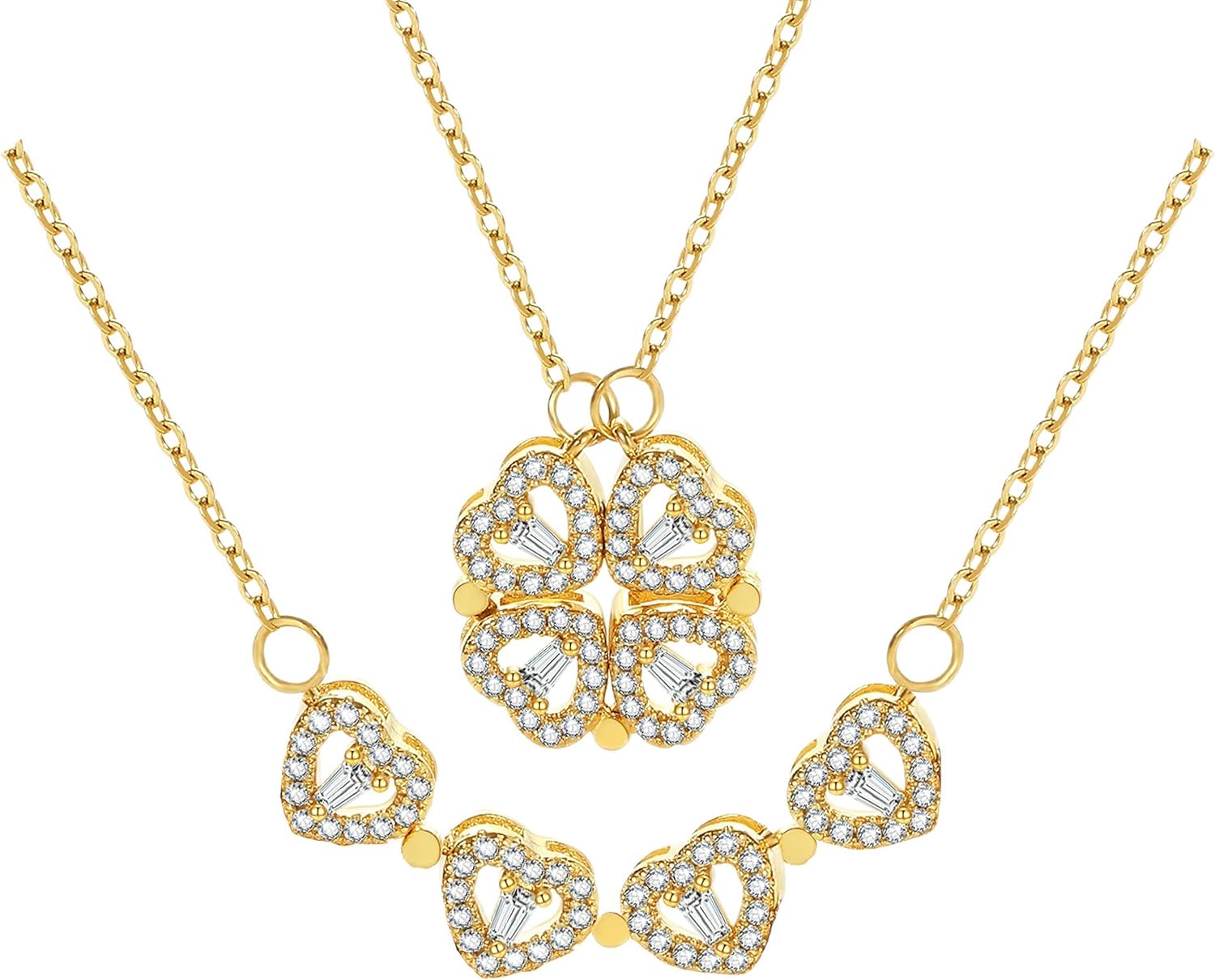 2-in-1 Clover Heart Pendant Necklace | Gold, Lucky Charm