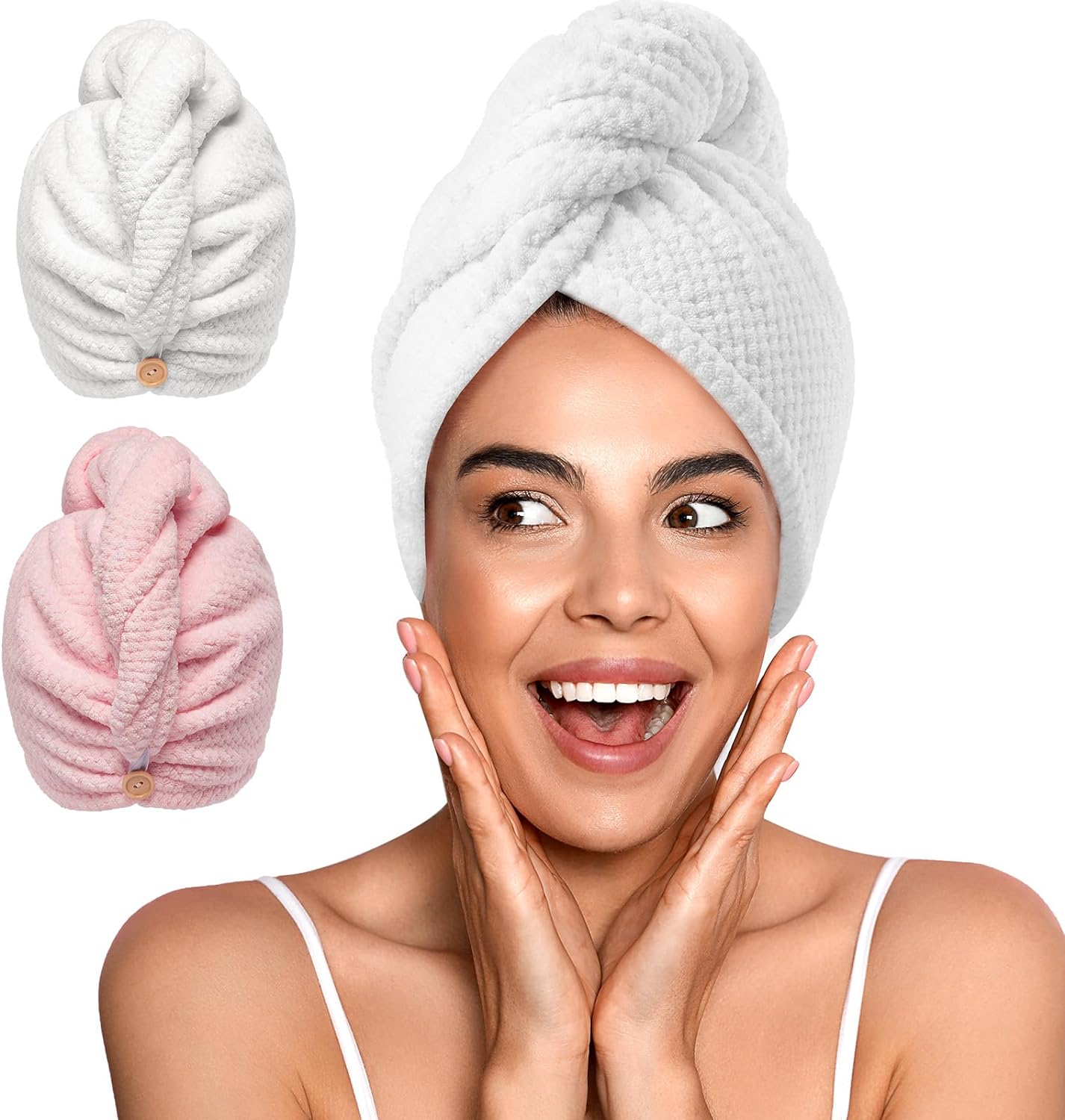 Dry Hair in Minutes! Super-Absorbent Microfiber Hair Towel Wrap (2 pack)