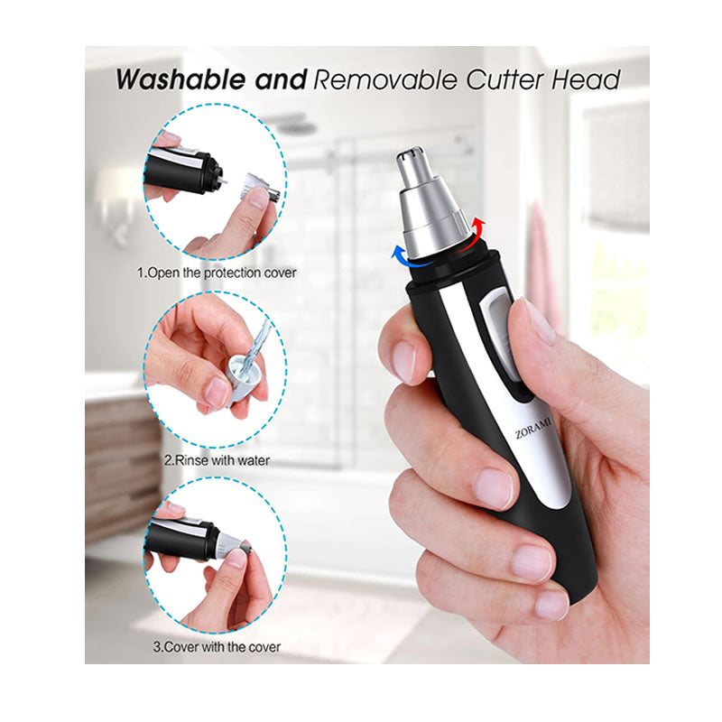 Ear and Nose Hair Trimmer Clipper - 2023 Professional Painless Eyebrow & Facial Hair Trimmer for Men Women, Battery-Operated Trimmer with IPX7 Waterproof, Dual Edge Blades for Easy Cleansing Black