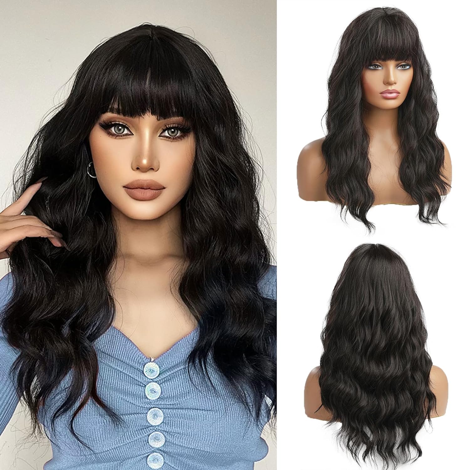 Long Wavy Black Brown Wig for Women (Heat Resistant, Natural)