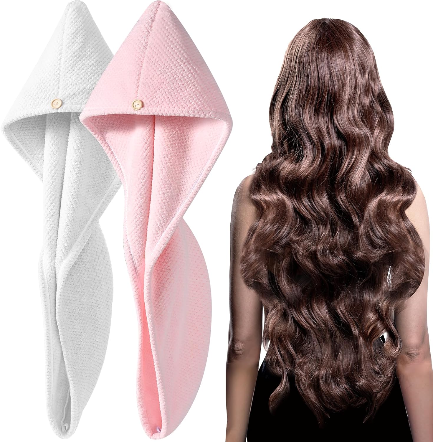 Dry Hair in Minutes! Super-Absorbent Microfiber Hair Towel Wrap (2 pack)