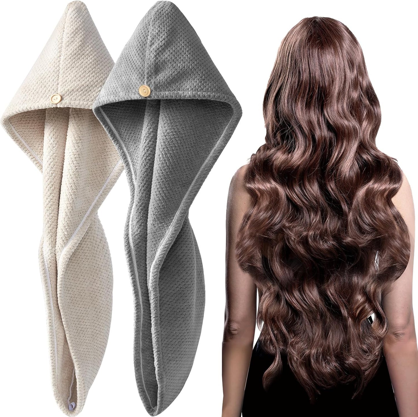 Dry Hair in Minutes! Super-Absorbent Microfiber Hair Towel Wrap (2 pack)