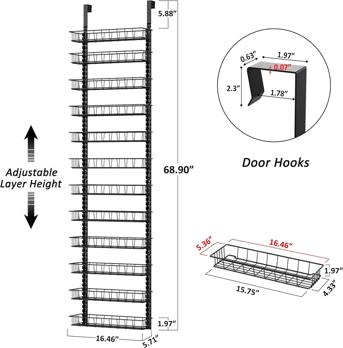 Space-Saving Pantry Organizer: 12 Tiers, Door or Wall Mount