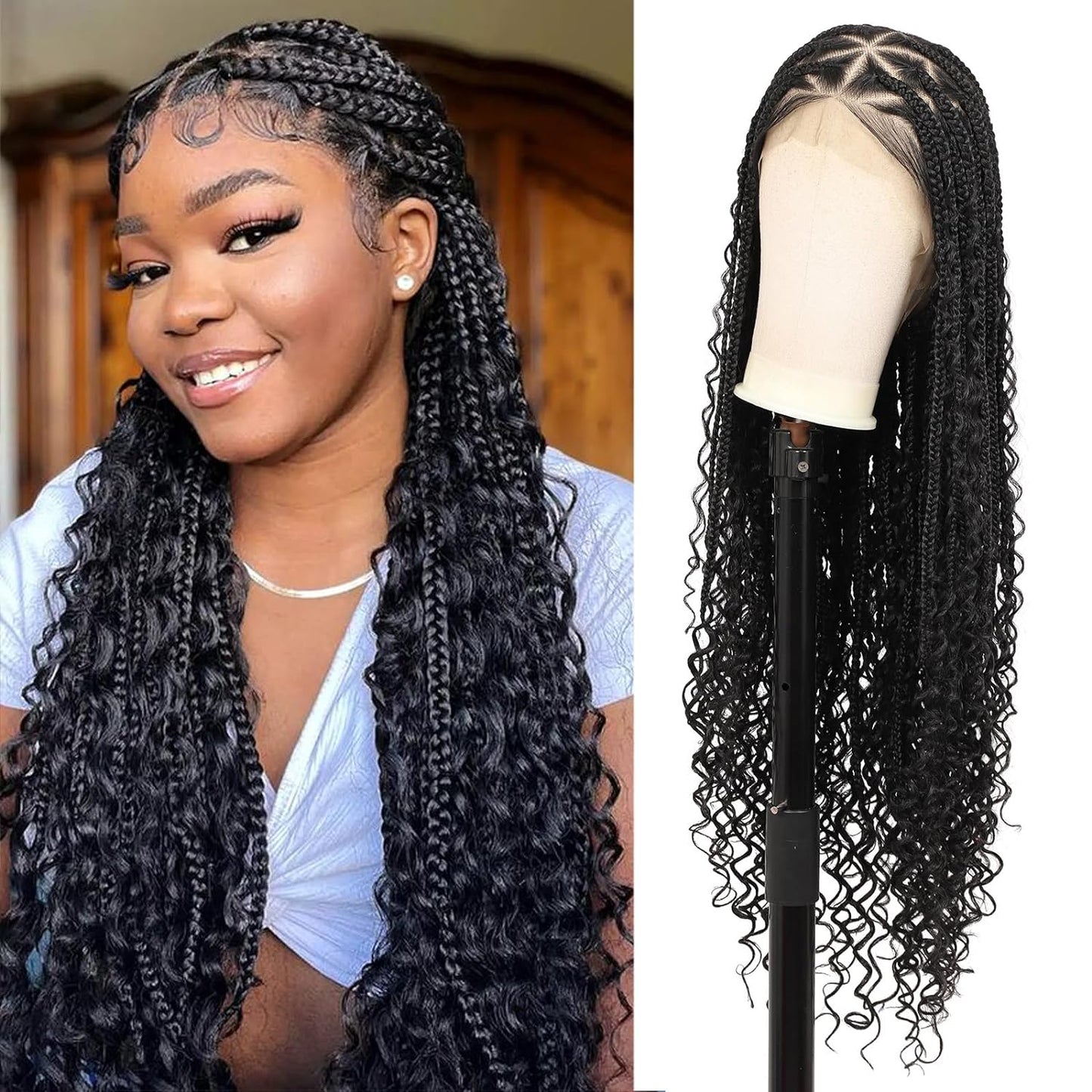 36" Box Braided/knotless Wig with Full Lace & Baby Hair 