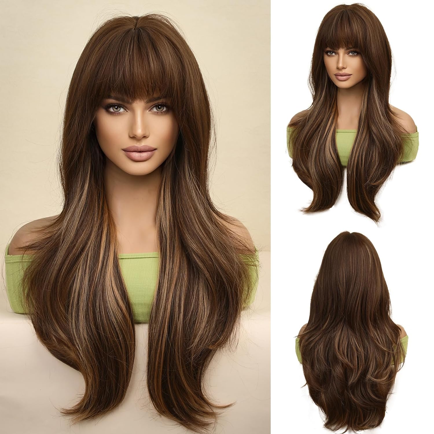 Long Wavy Black Brown Wig for Women (Heat Resistant, Natural)