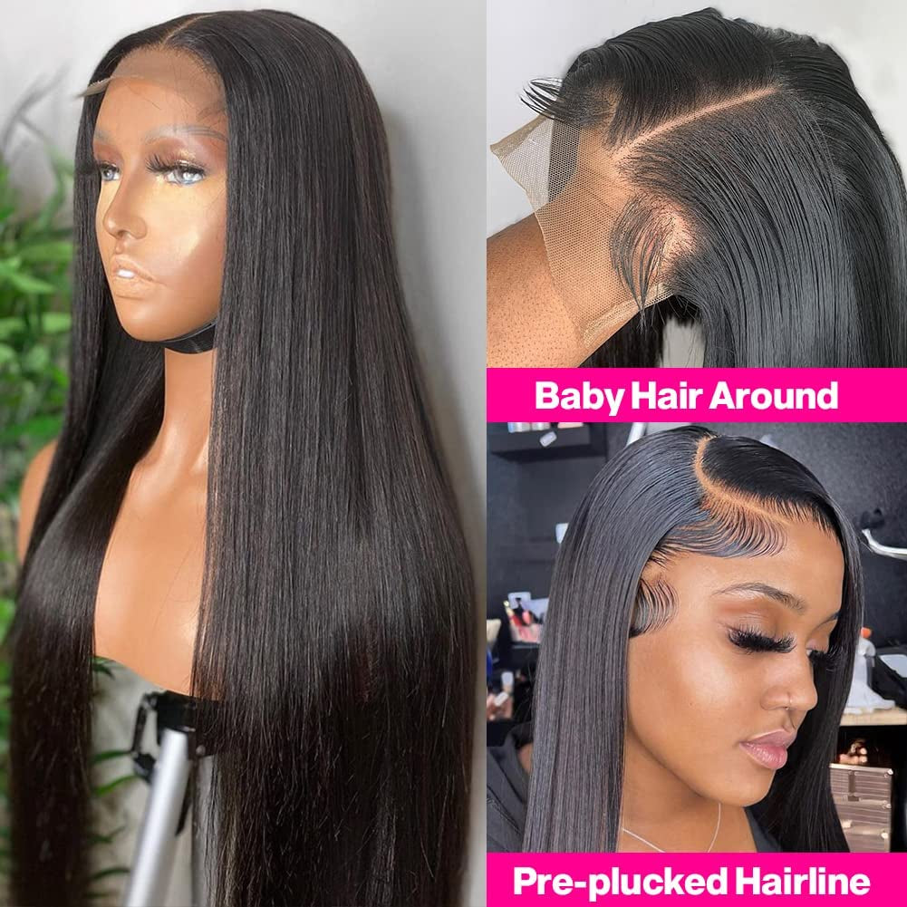 Glueless Lace Front Wig: Natural Black, Straight Human Hair