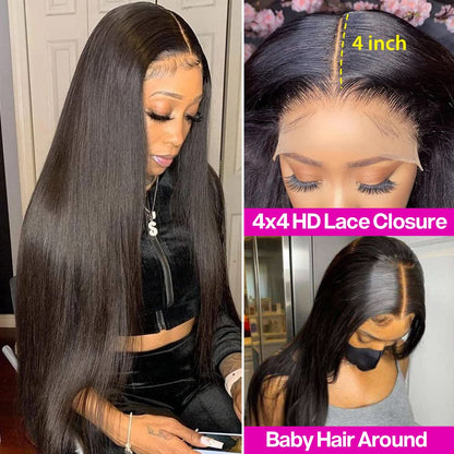 Glueless Lace Front Wig: Natural Black, Straight Human Hair