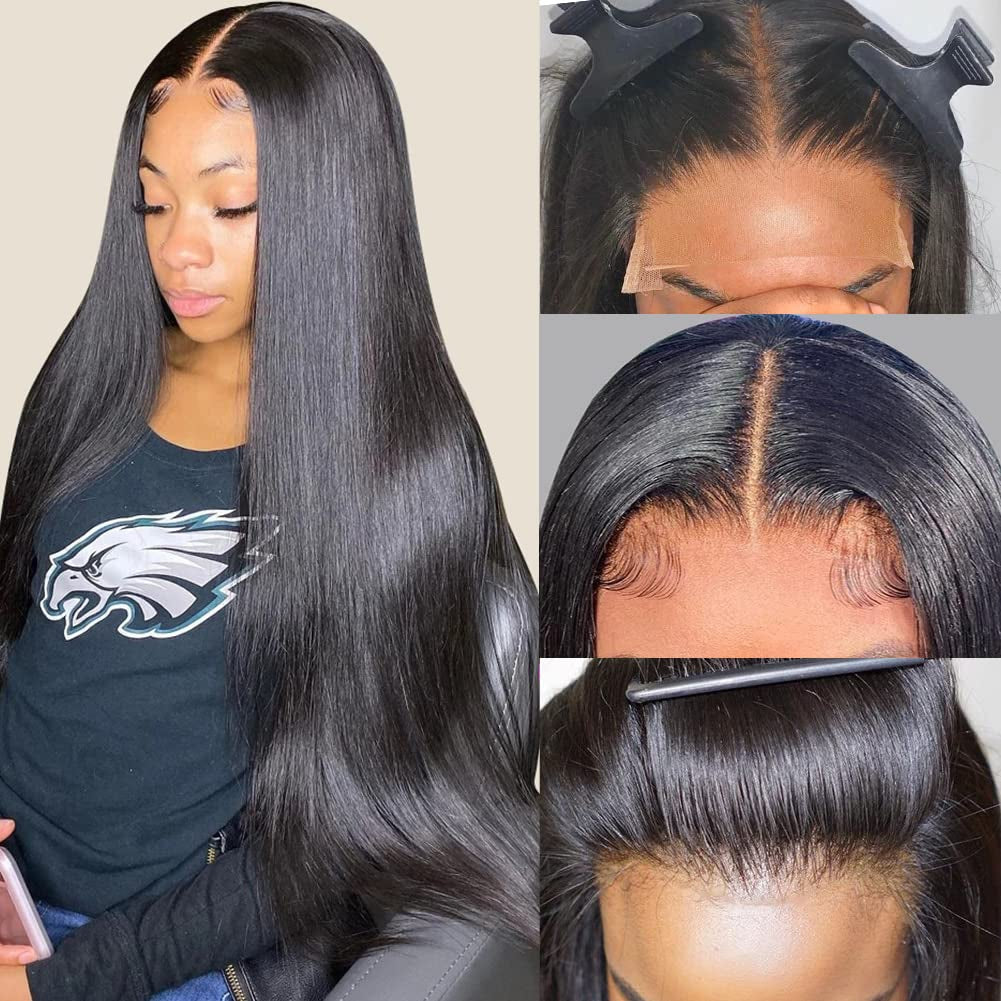 Glueless Lace Front Wig: Natural Black, Straight Human Hair