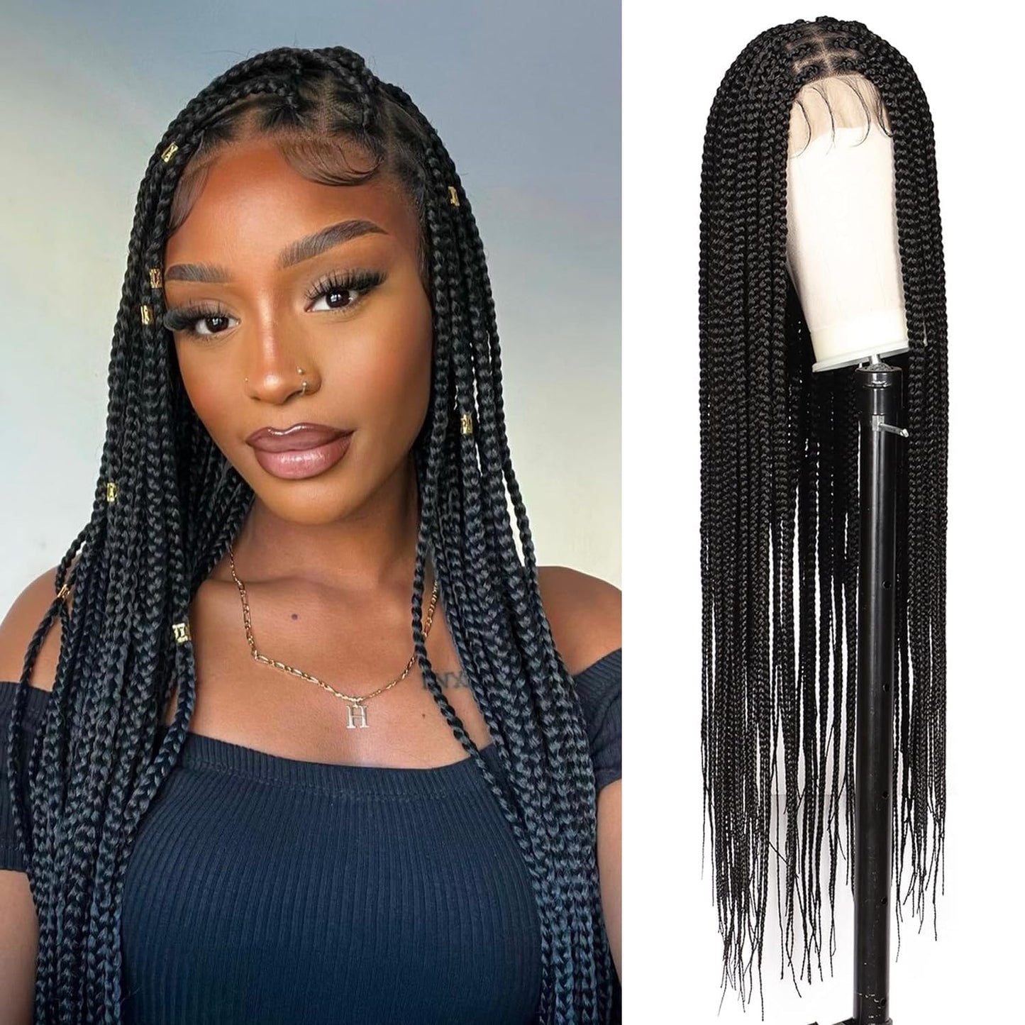 36" Box Braided/knotless Wig with Full Lace & Baby Hair 